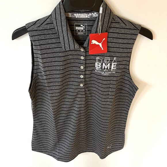 Women's Puma BME Logo Gray Black Stripped Tank Top Size L New - Picture 1 of 4